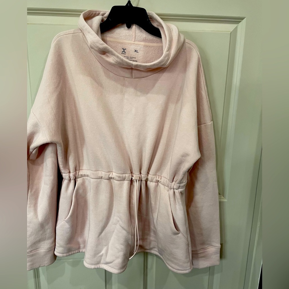 Blush Pink Xersion Hooded Tunic with Drawstring at Waist